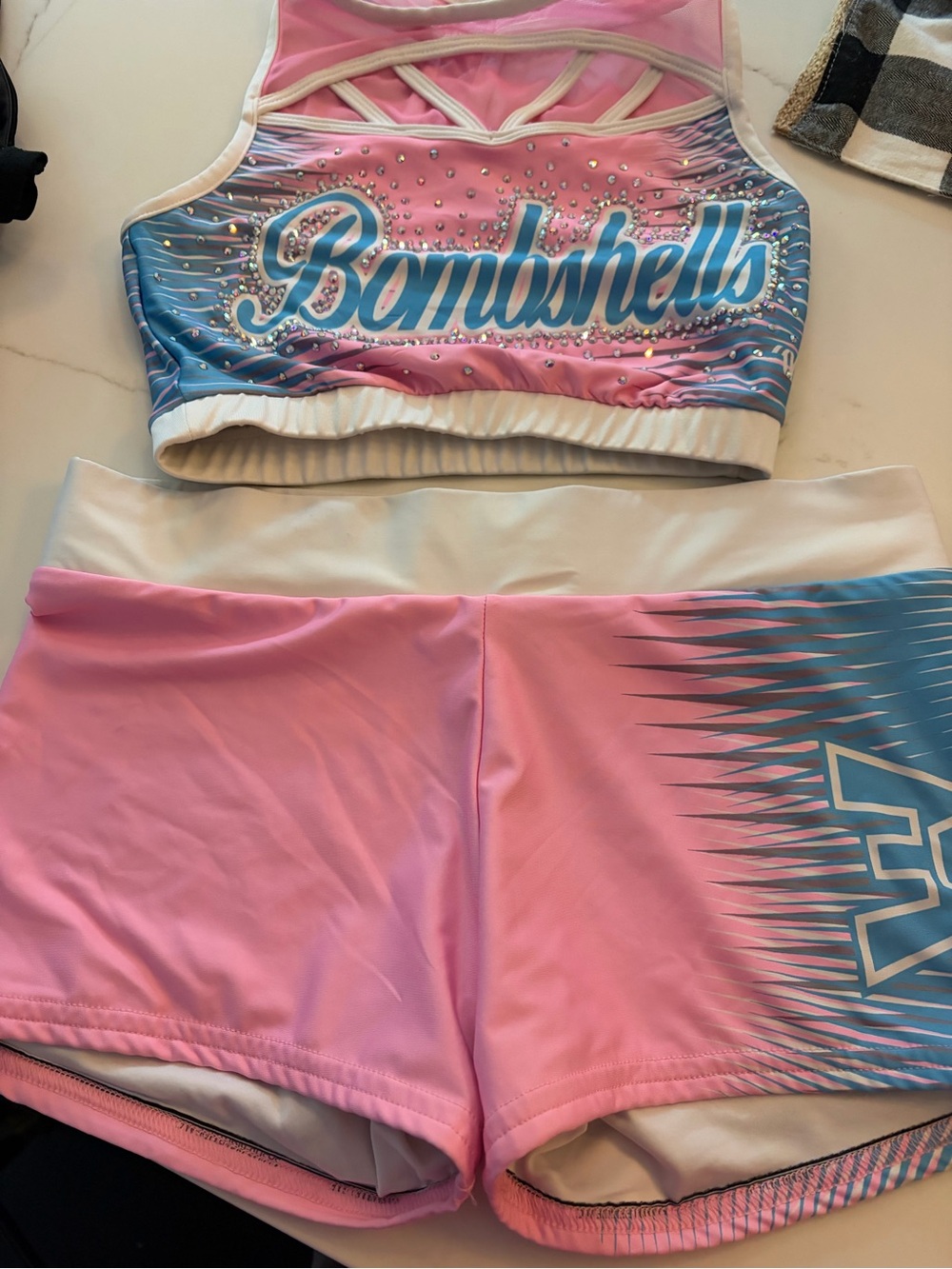 Varsity ECE Pink and Blue Performance Shorts and bra top women’s small